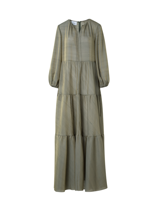 Designer Boho Midi Dress - neutral - green