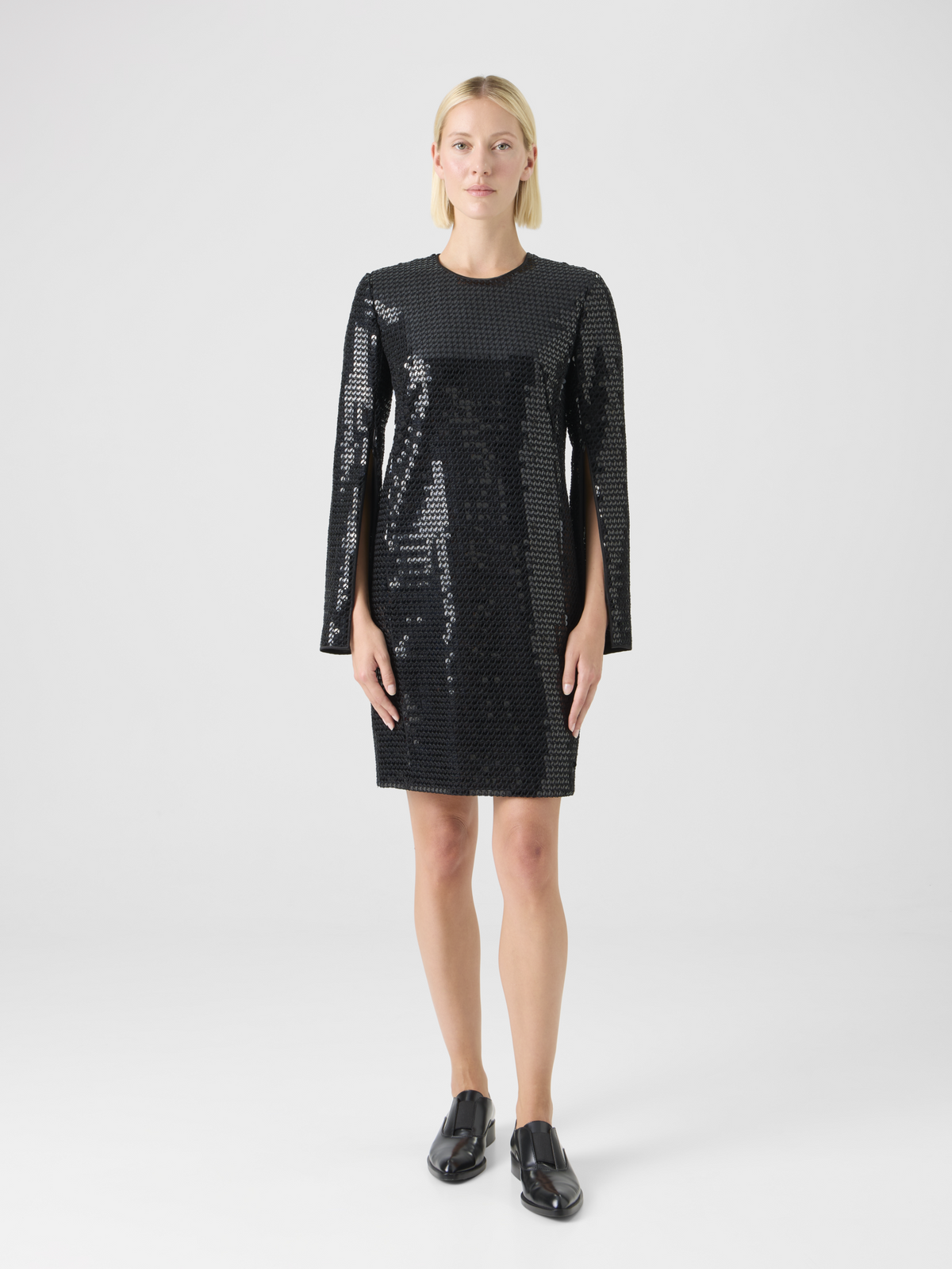 Designer Corded Sequins on Chiffon Cocktail Sheath Dress - black #editorial