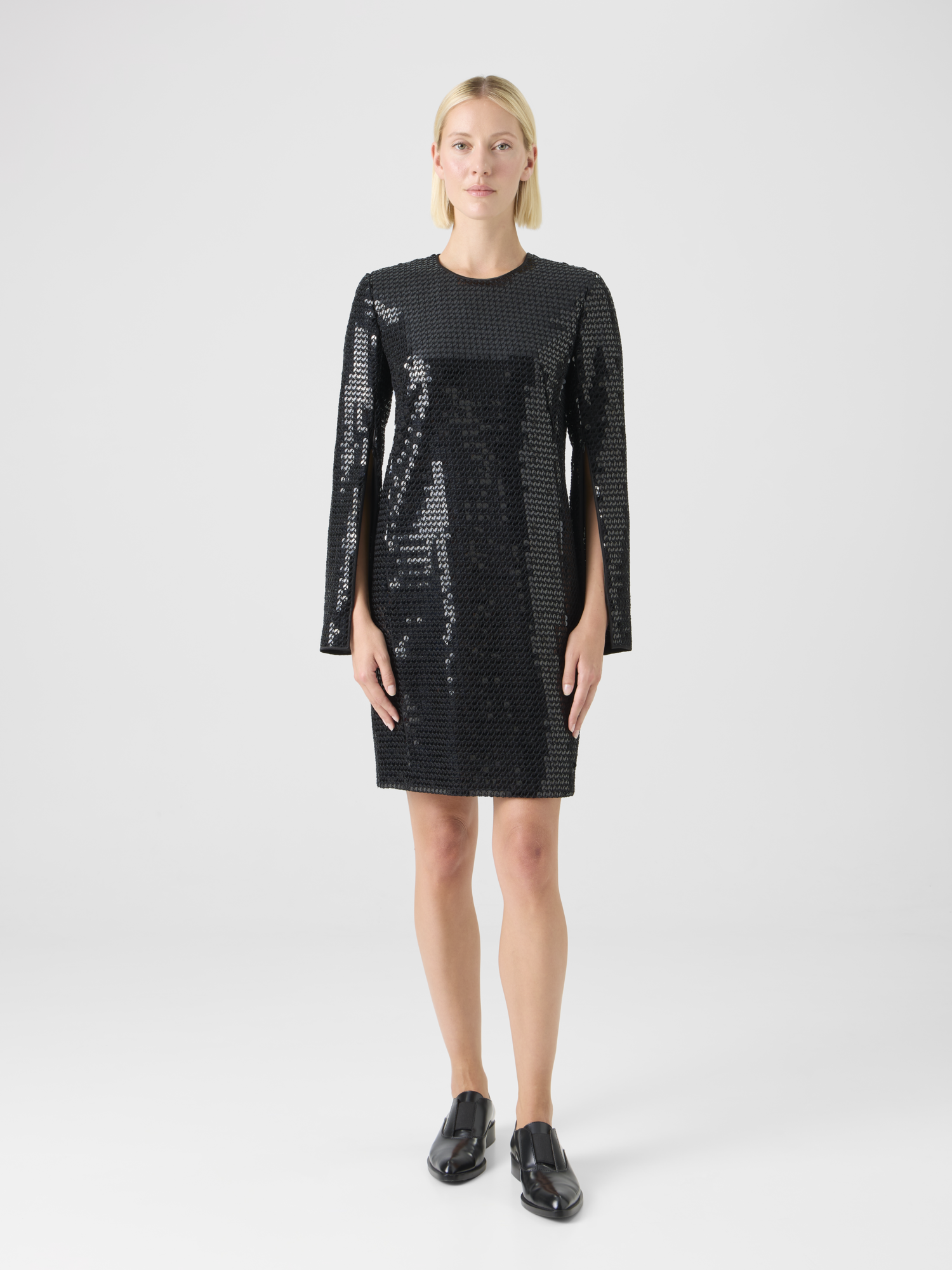 Designer Corded Sequins on Chiffon Cocktail Sheath Dress - black 
