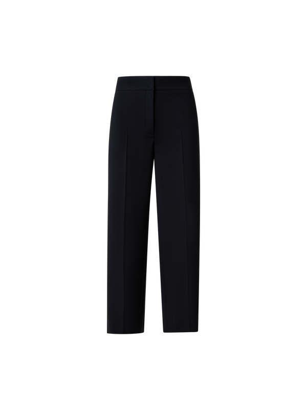 Designer Cropped Wide Wool Stretch Crêpe Pants - neutral - black