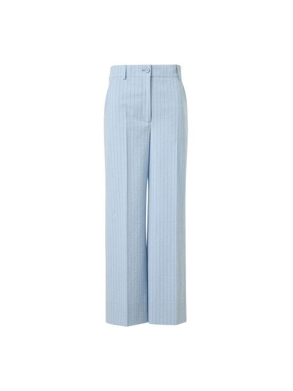 Designer Chiara High-Rise Cropped Wide Leg Seersucker Pants - pastel - blue