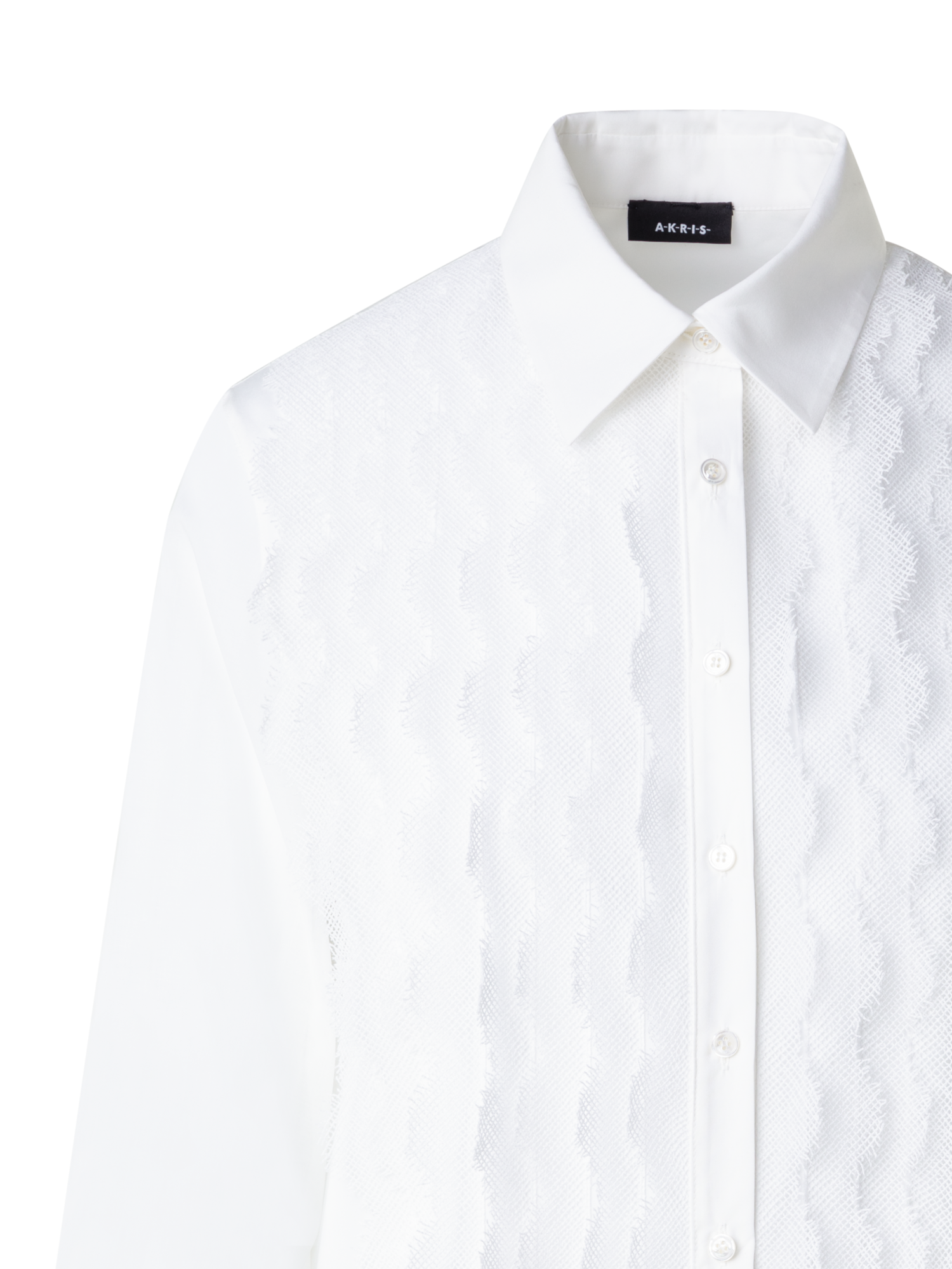 Designer Cotton Poplin Blouse with Lace Front - ecru - white
