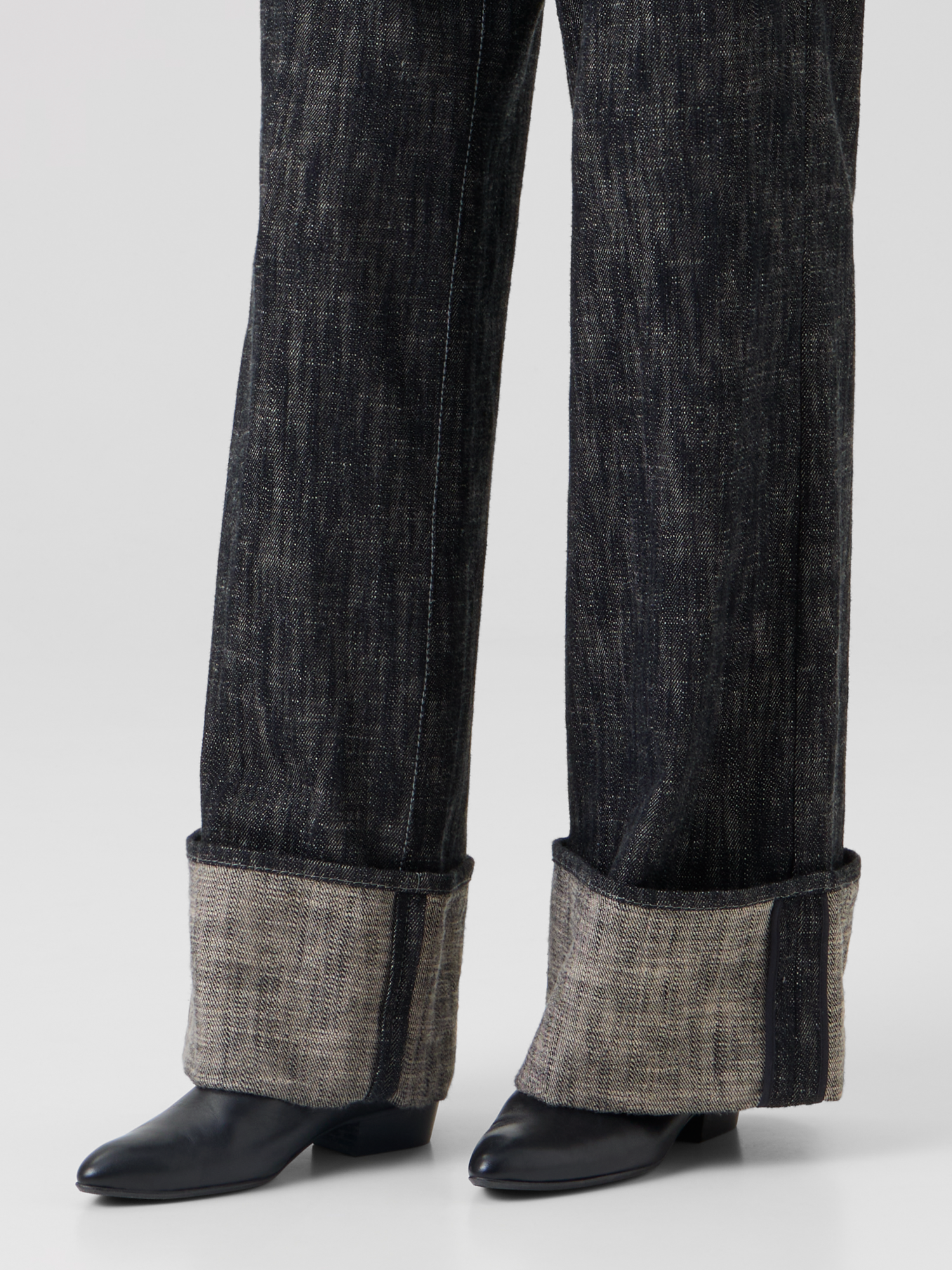 Designer Cooper Wide-Leg Pants in Washed Heavyweight Cotton-Denim - black 