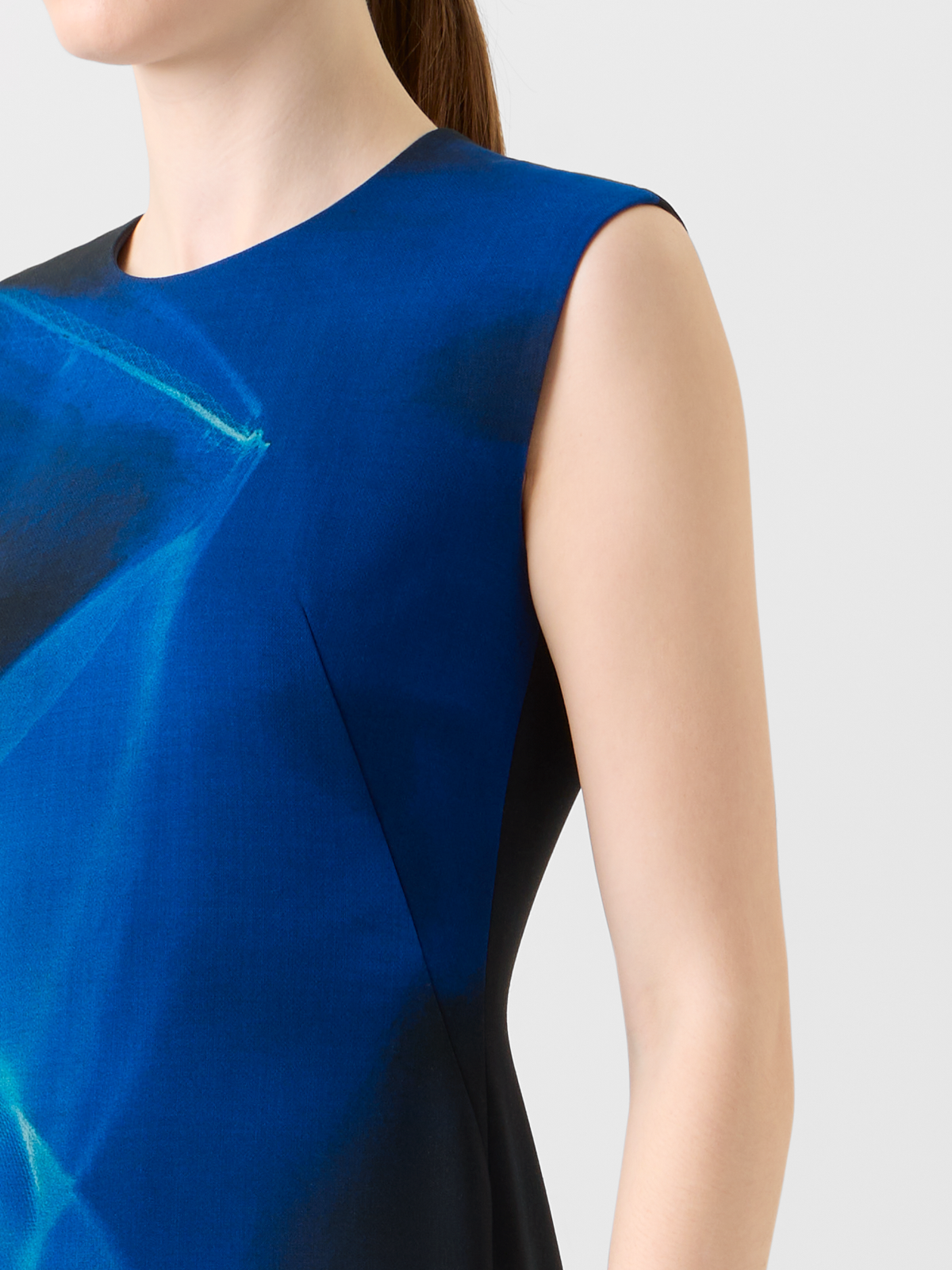 Designer Wool Shift Dress in Alyson's Cyanotype Print - blue - multicolor #editorial