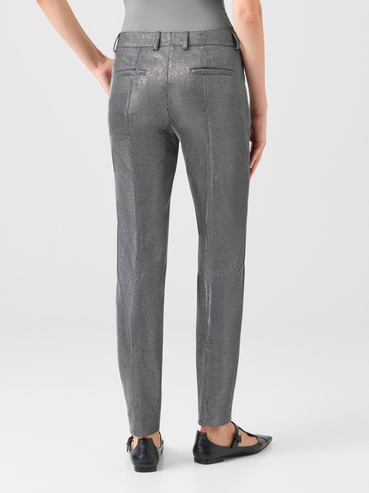 Designer Metallic Birdseye Jersey Pants - grey #editorial