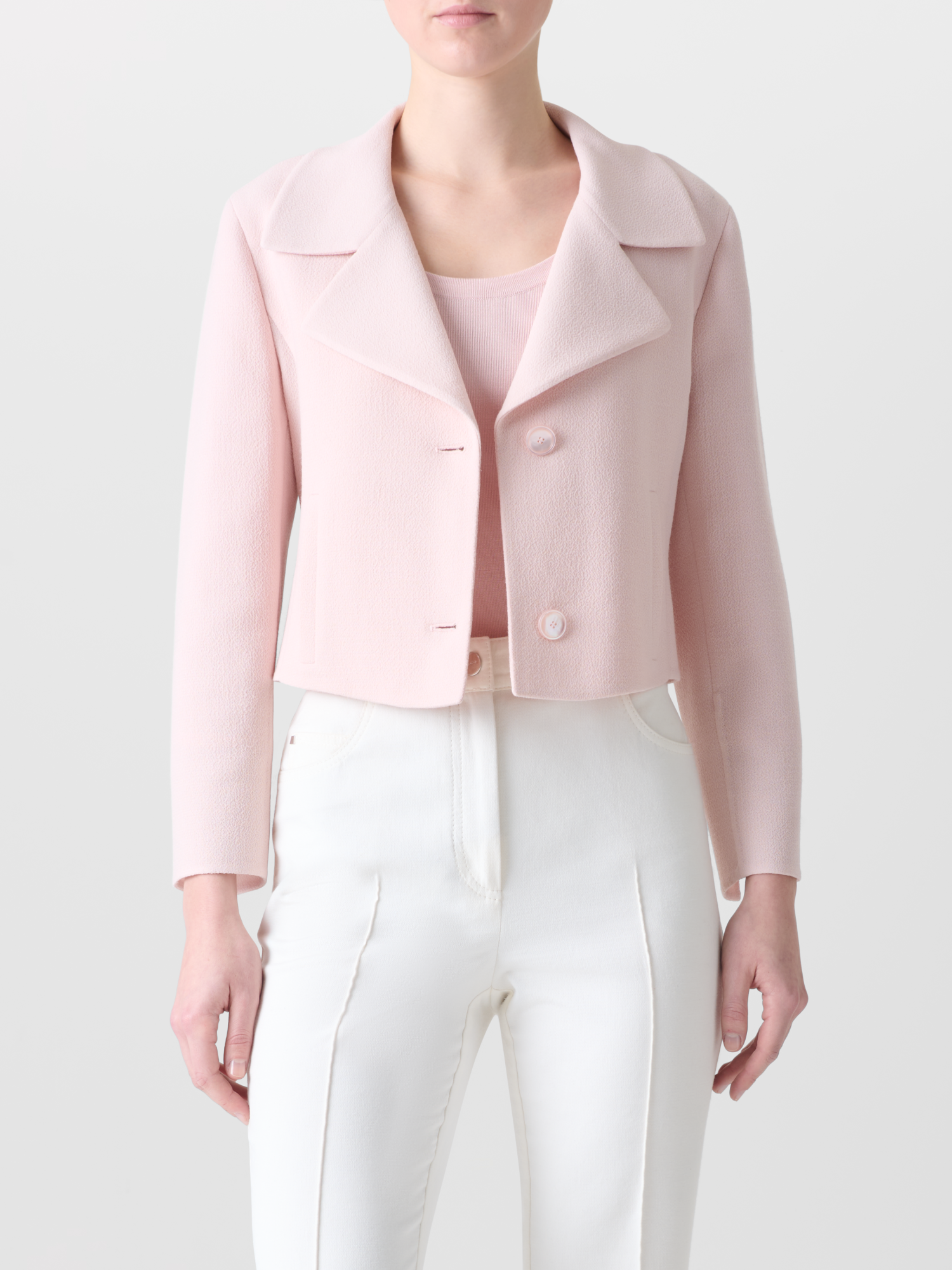 Designer Cropped Jacket in Wool Crêpe Double-Face - pink - pastel 