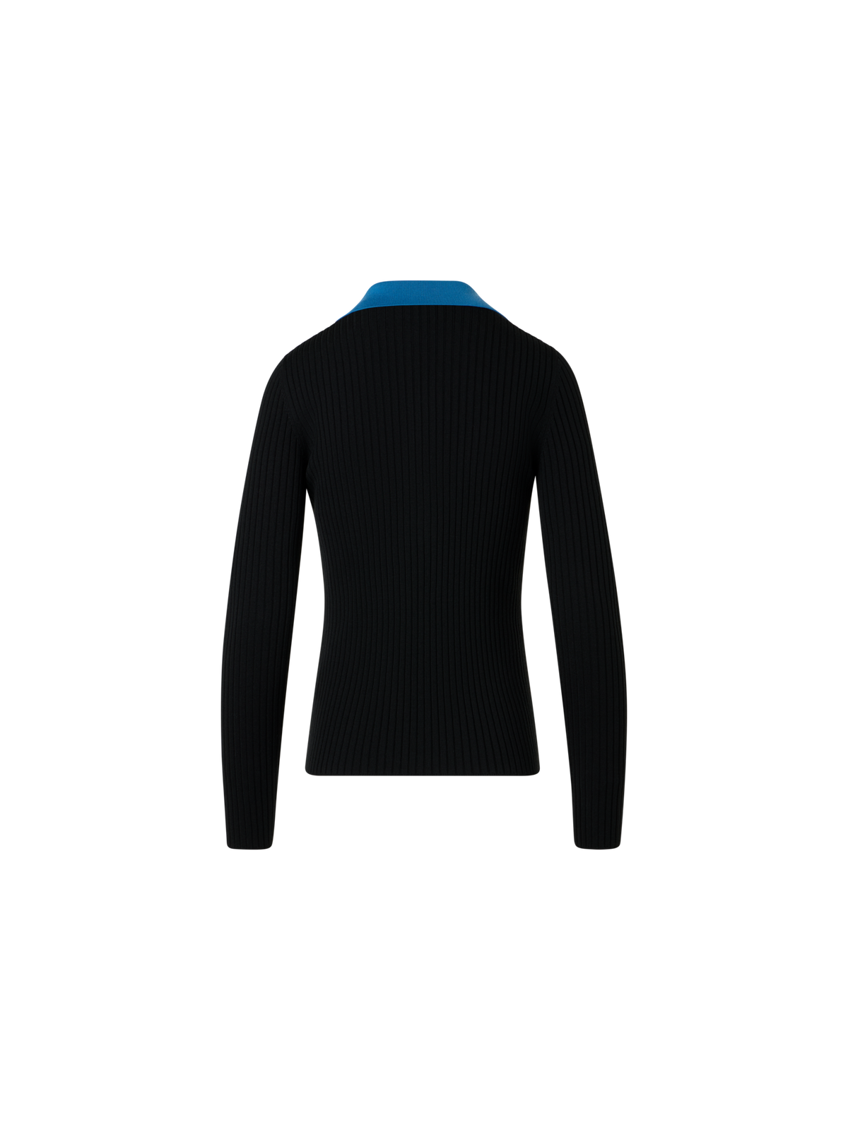 Designer Ribbed Merino Wool Polo Sweater - black