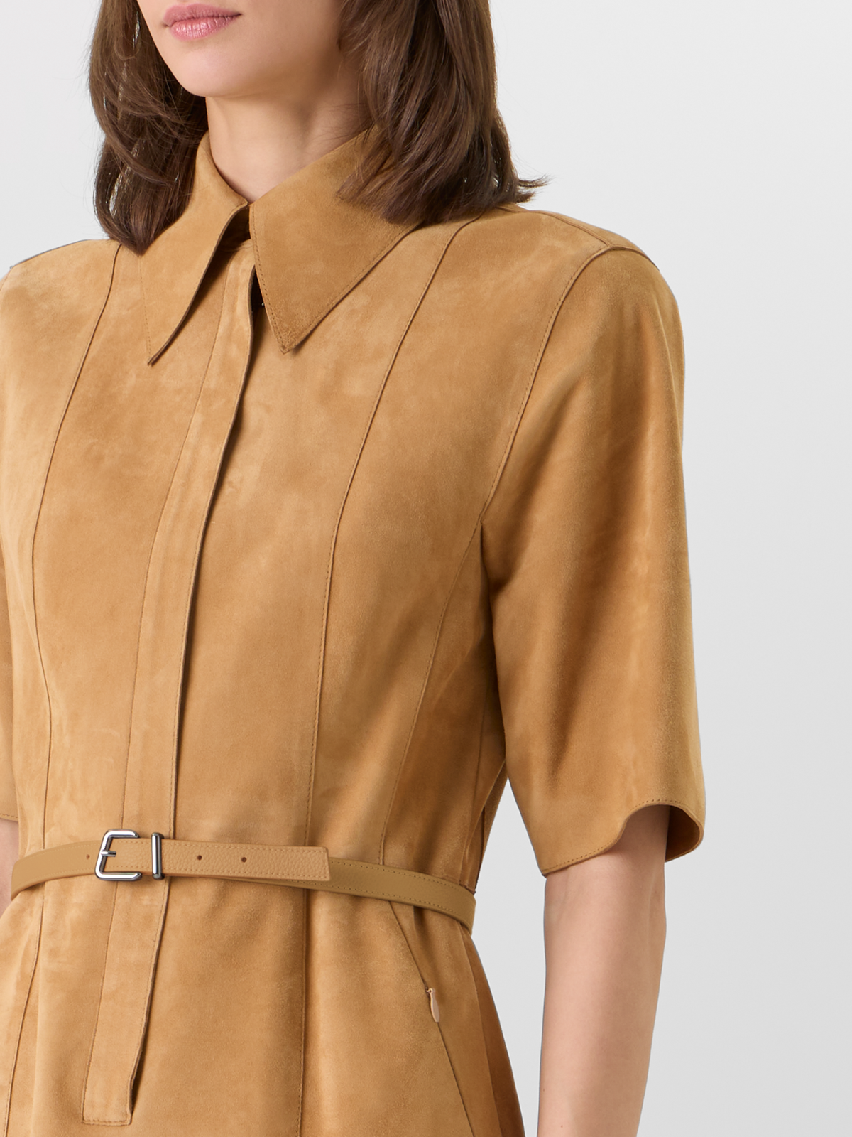 Short-Sleeve Suede Shirt Dress