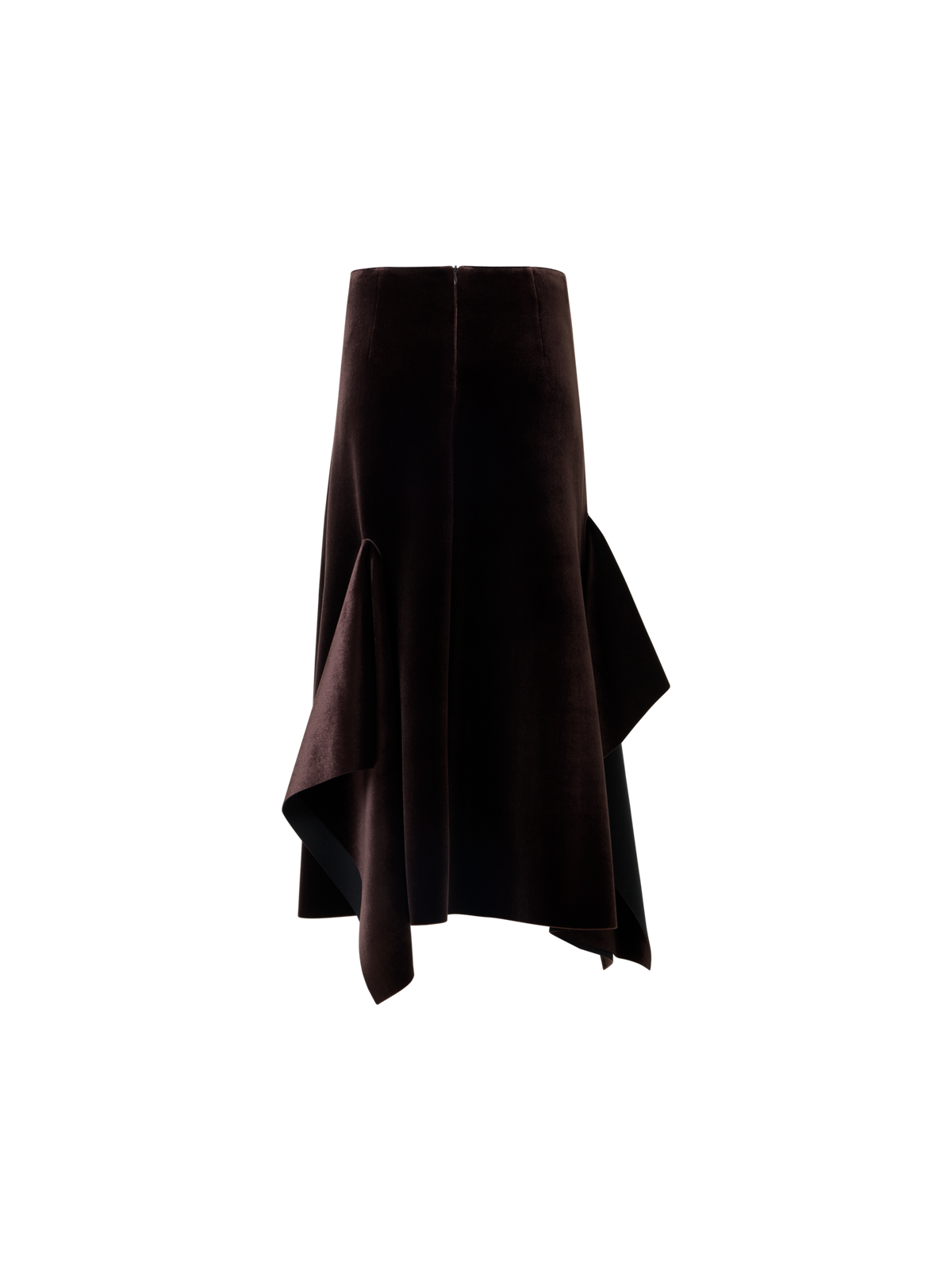 Designer Asymmetrical Velvet Neoprene Midi Skirt - wine