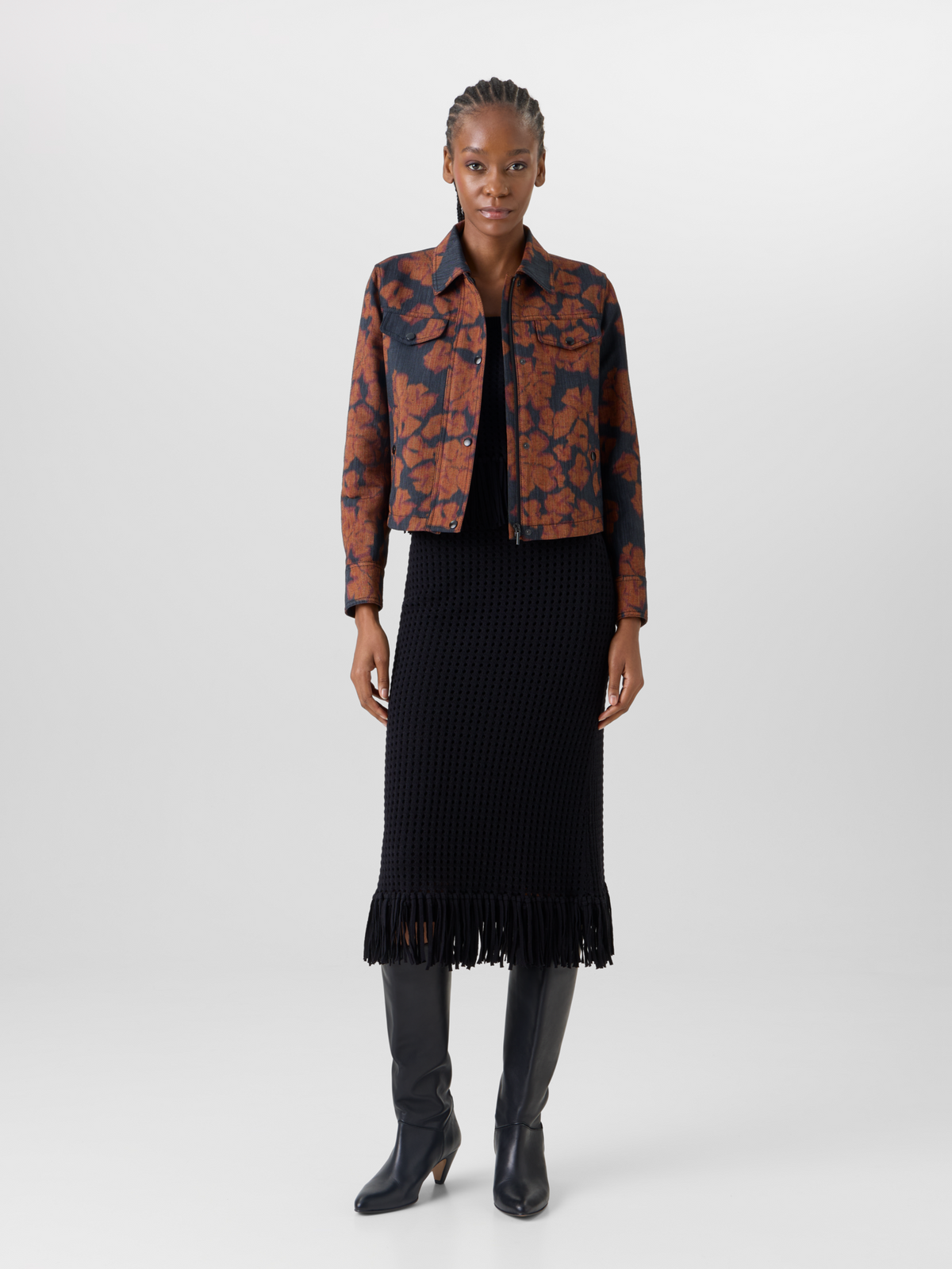 Designer Long-Sleeve Ikat Flower Short Jacket - multicolor 