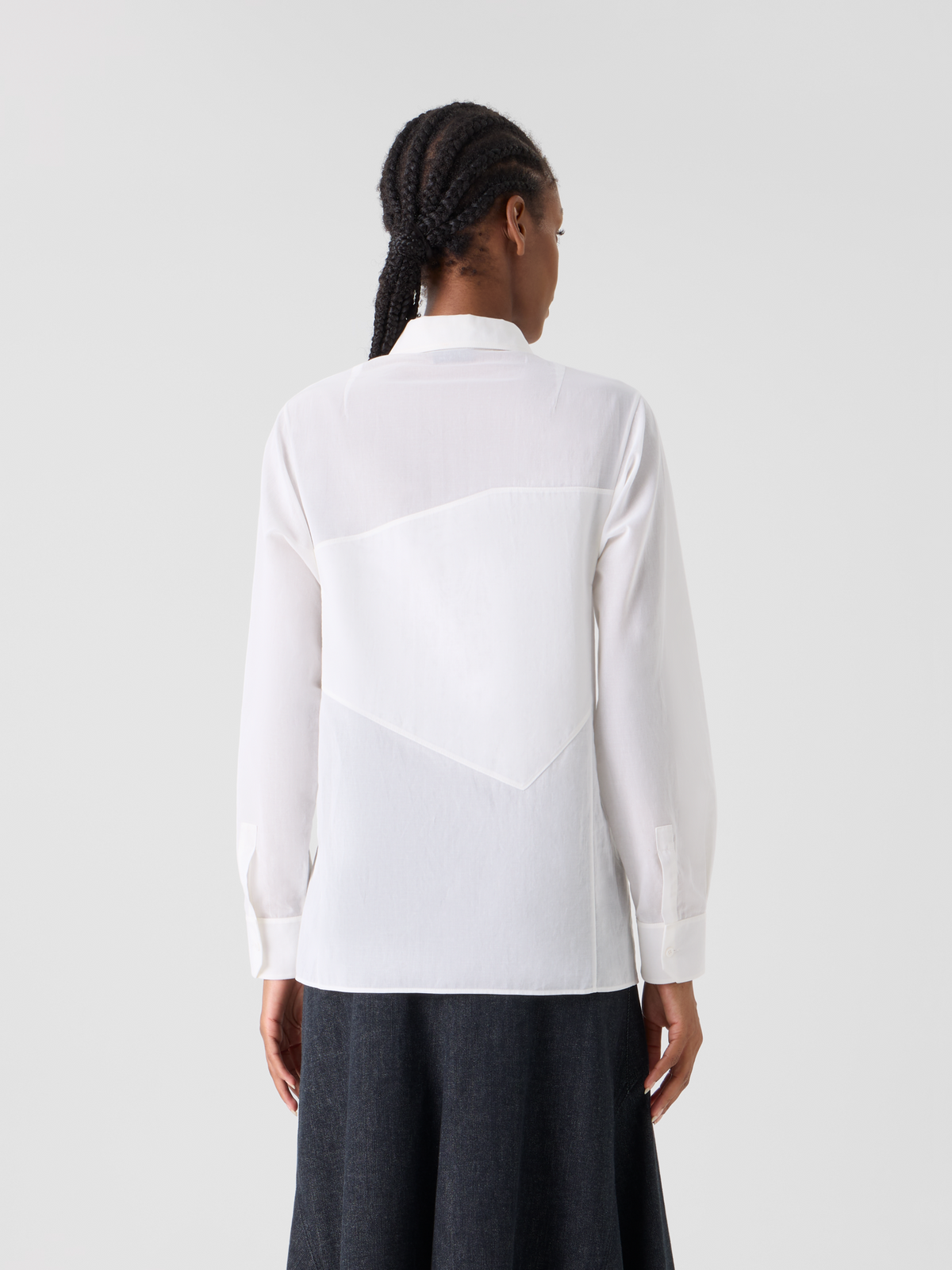 Designer Cotton Blouse with Polygon Inset - white