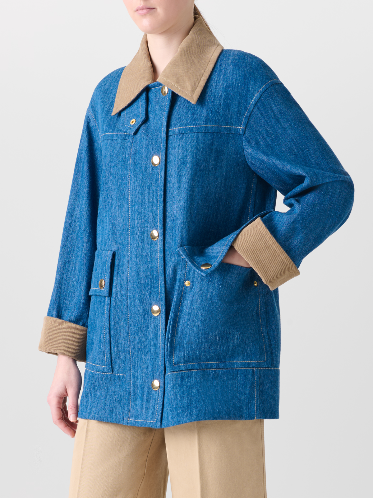 Designer Oversized Cotton Stretch Denim Parka - blue - multicolor #editorial