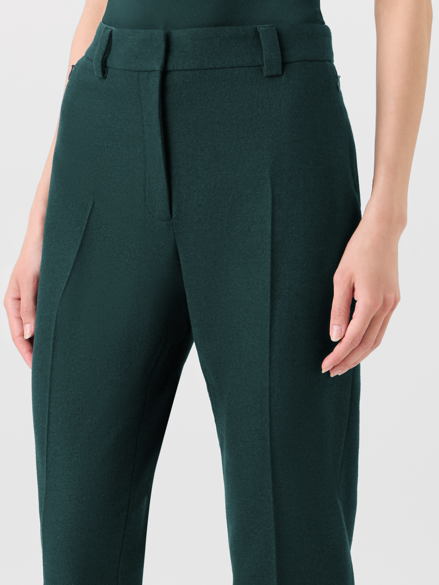 Designer Cuffed Tapered Flannel Pants - green 
