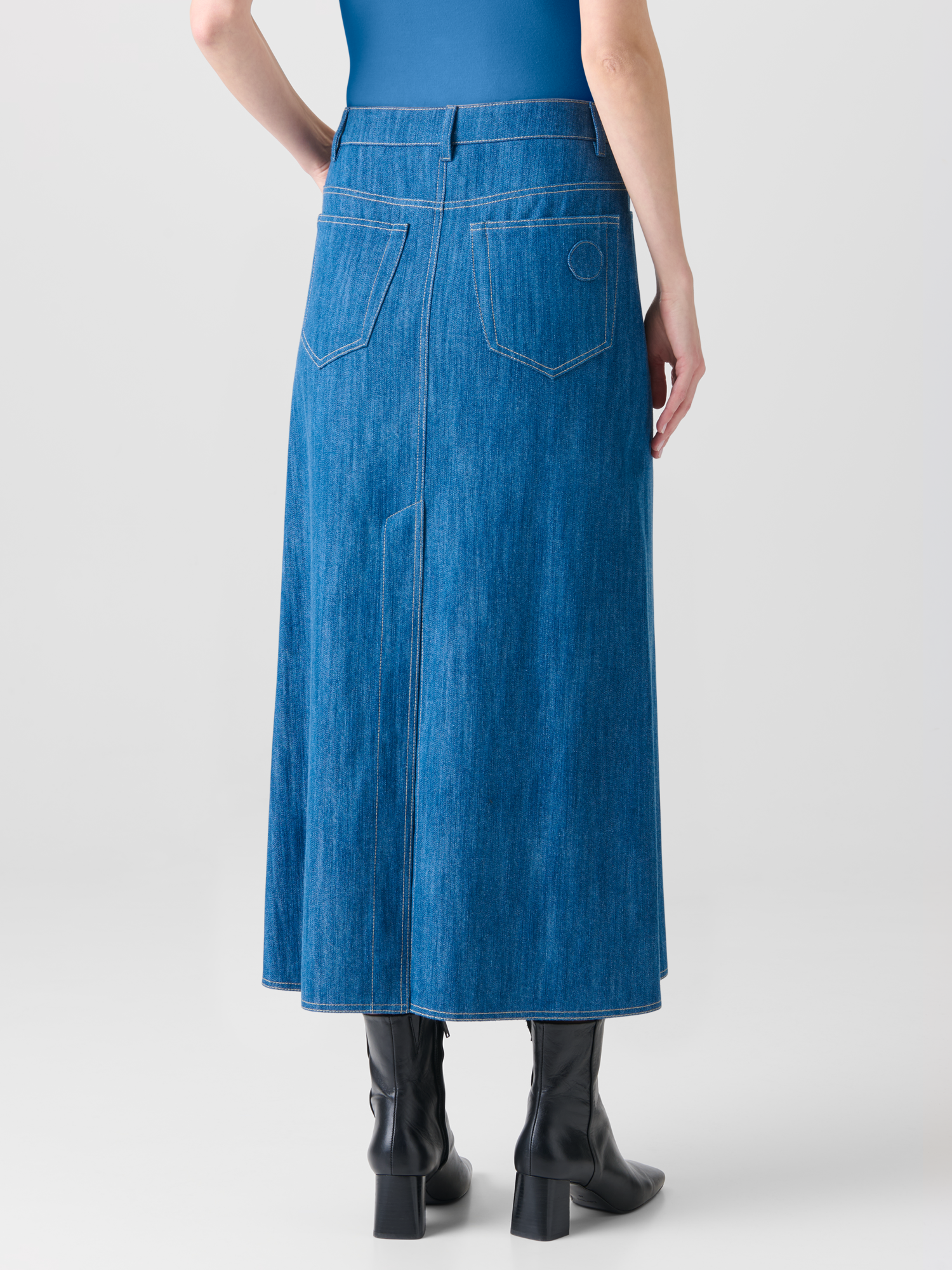 Designer Midi Pencil Skirt in Cotton Denim - blue 