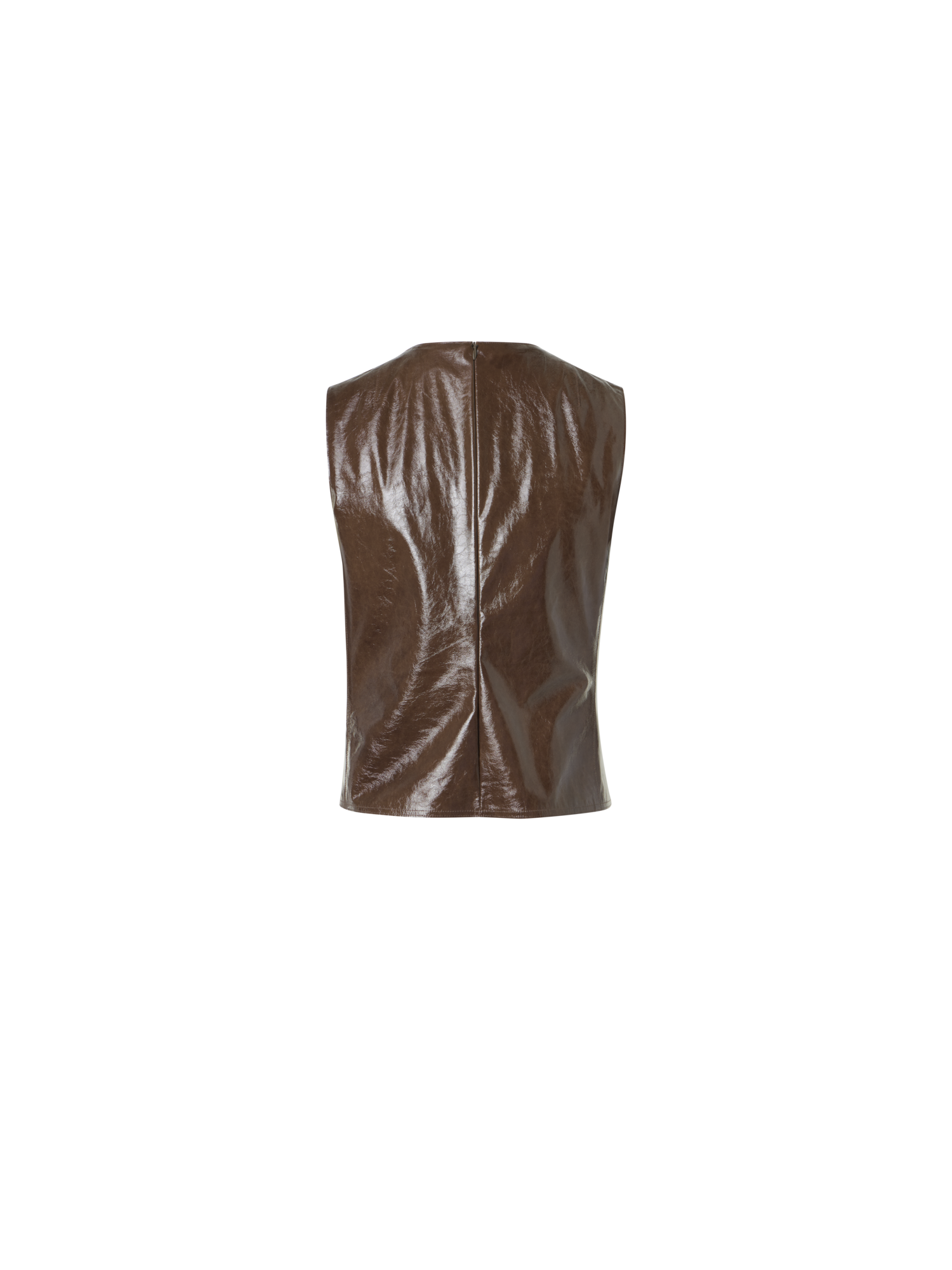 Designer Sleeveless Lacquered Leather Top - brown