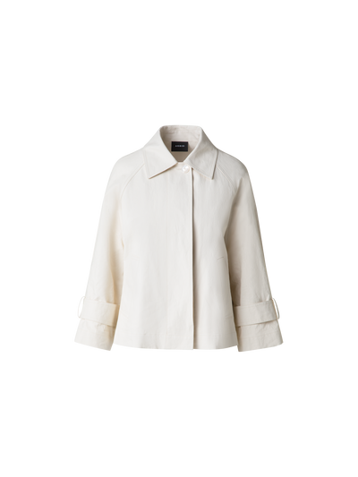 Designer Water Repellent Short Jacket in Coated Linen - ecru - white