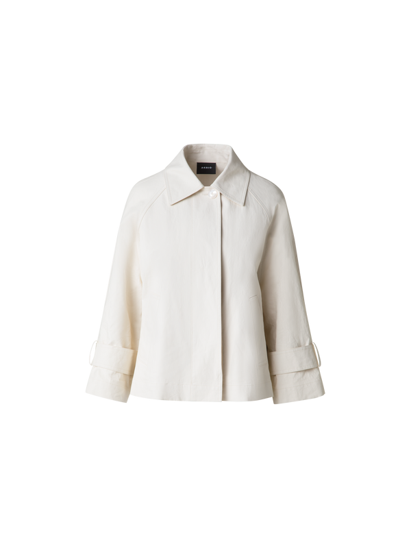 Designer Water Repellent Short Jacket in Coated Linen - ecru - white