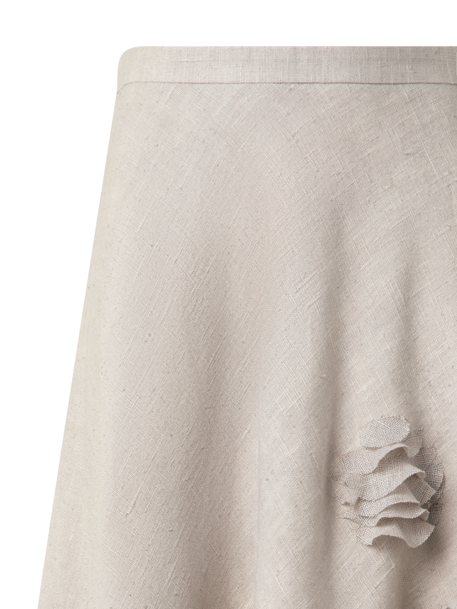 Designer Linen Midi Skirt with 3D Carnation Detail - neutral - pastel - beige
