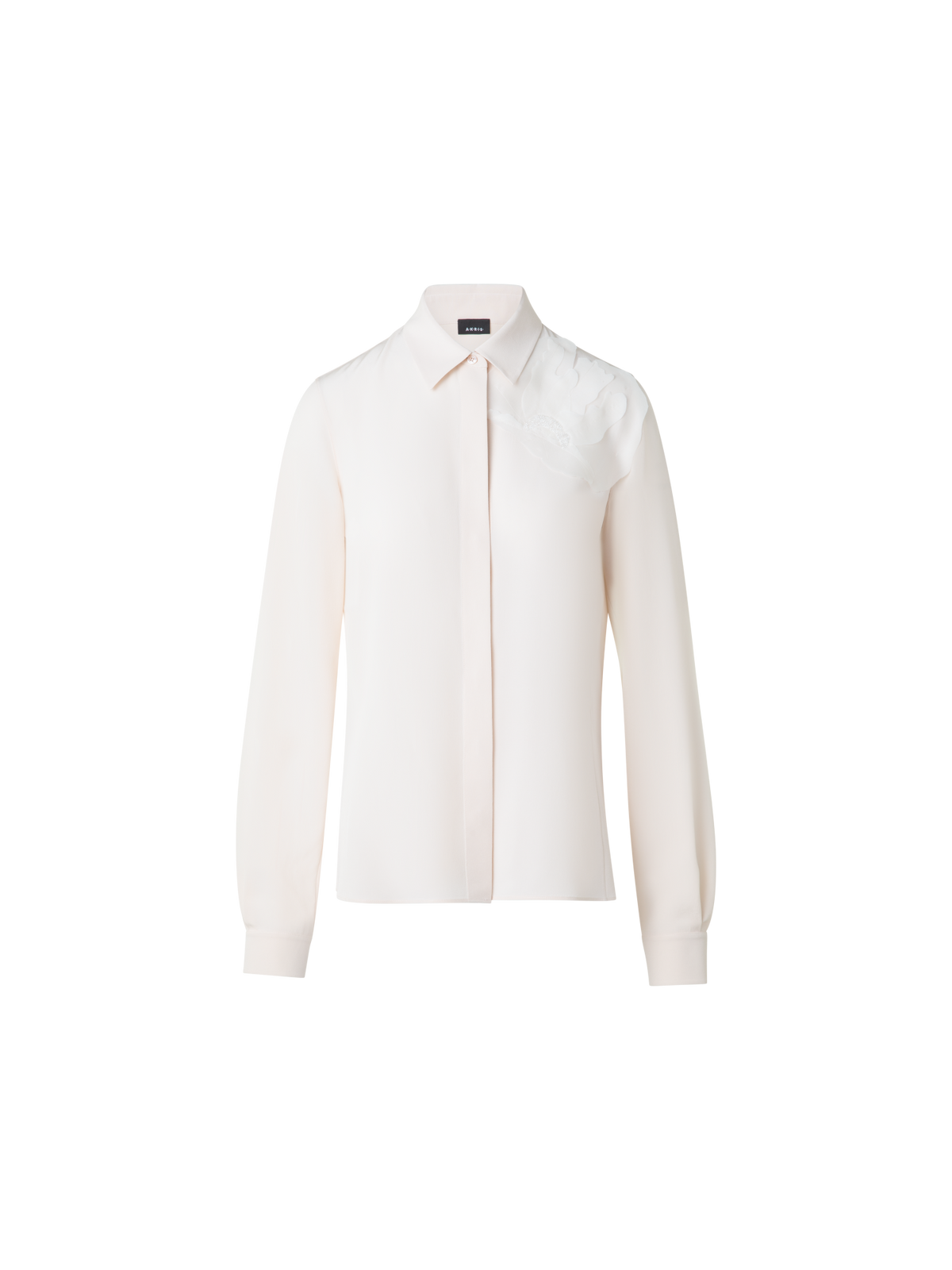 Designer Silk Blouse with 3D Organza Anemone - neutral - ecru - white