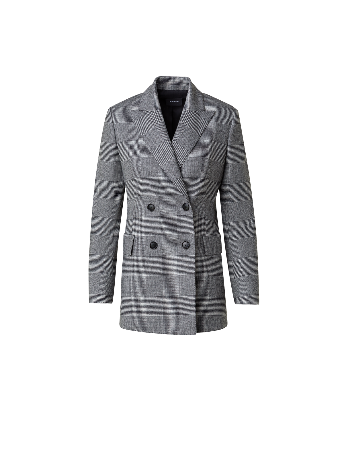 Designer Prince of Wales Checked Jacket in Wool Cashmere - black