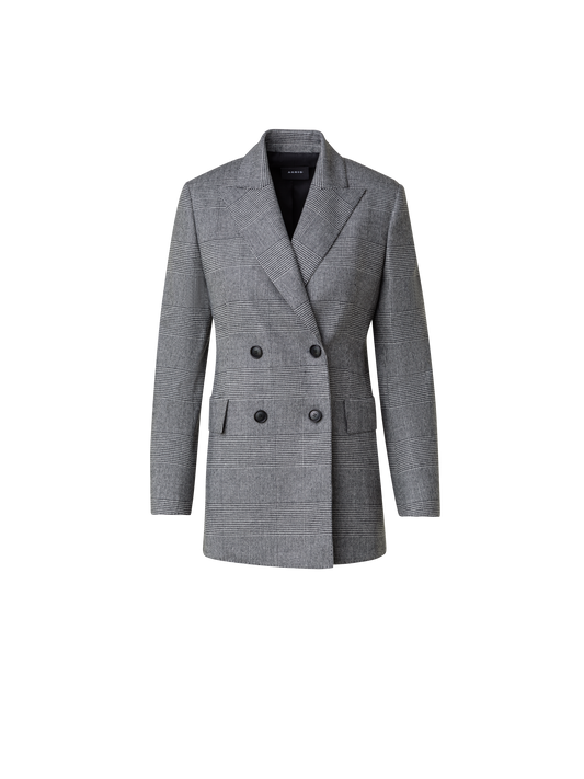 Designer Prince of Wales Checked Jacket in Wool Cashmere - black