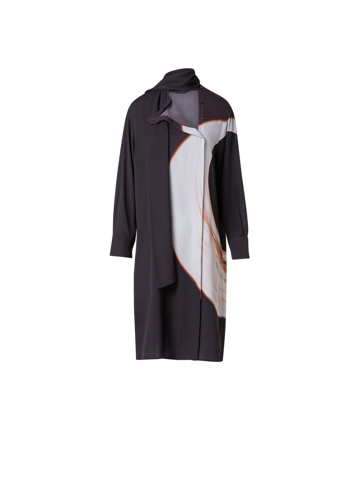 Designer Long Silk Crêpe Tunic with Mocca Loop Print - brown - multicolor