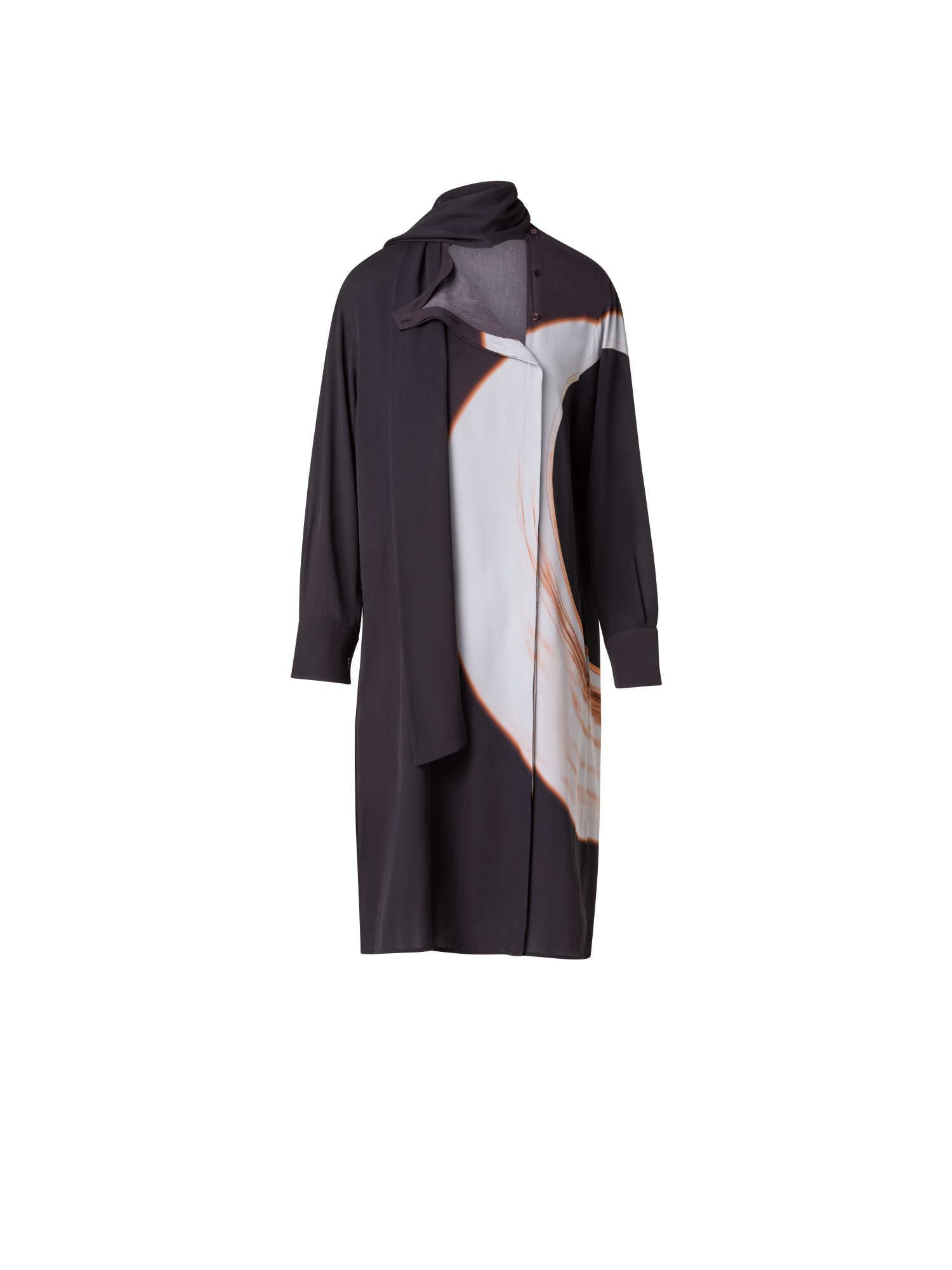 Designer Long Silk Crêpe Tunic with Mocca Loop Print - brown - multicolor