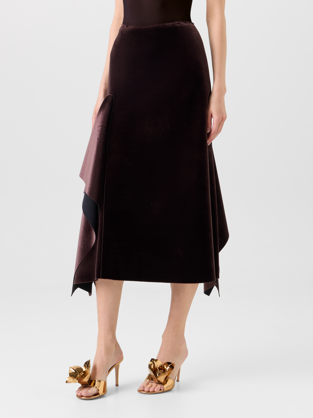 Designer Asymmetrical Velvet Neoprene Midi Skirt - wine #editorial