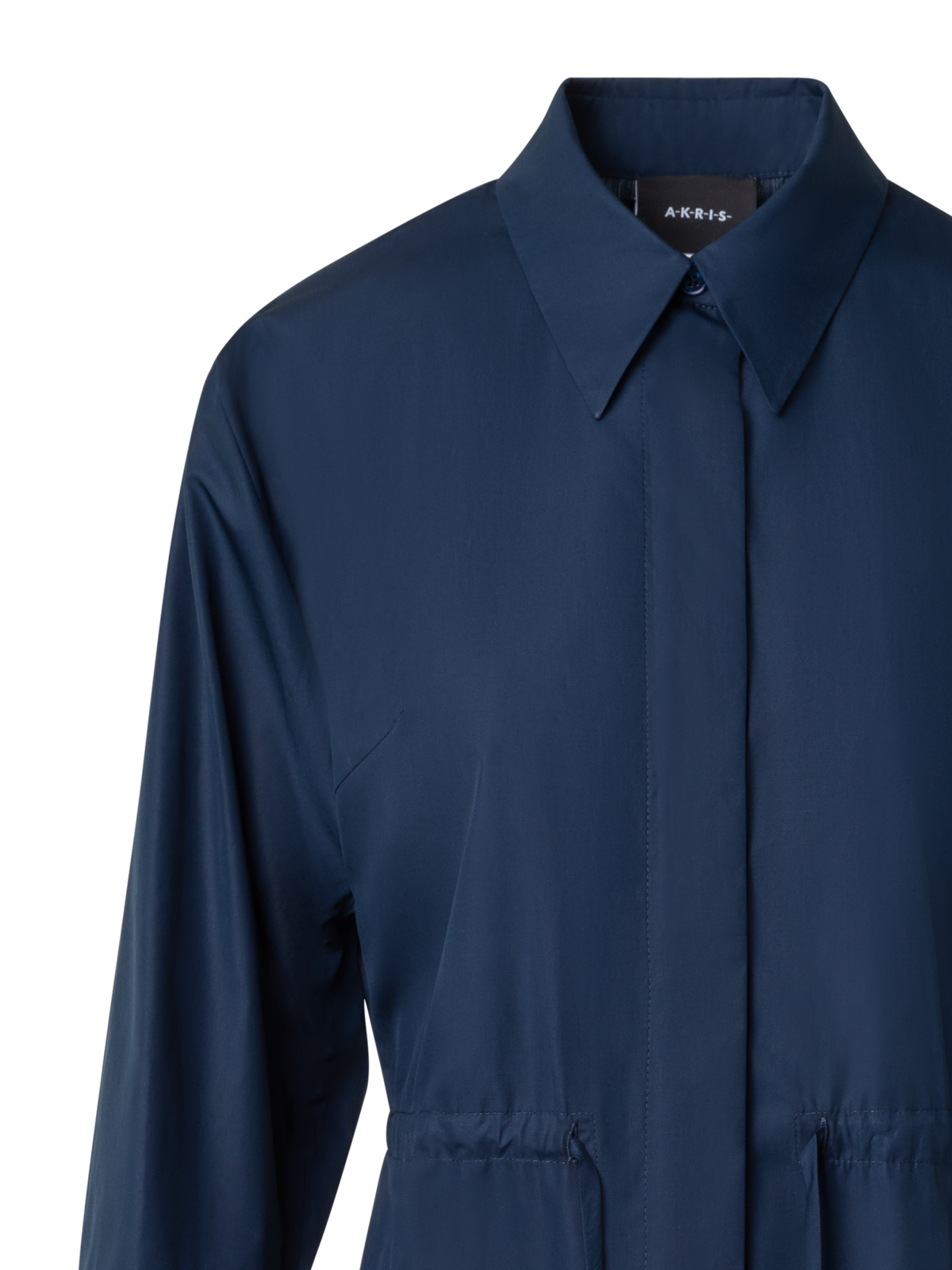 Designer Cotton Midi Shirt Dress with Drawstring - navy - blue