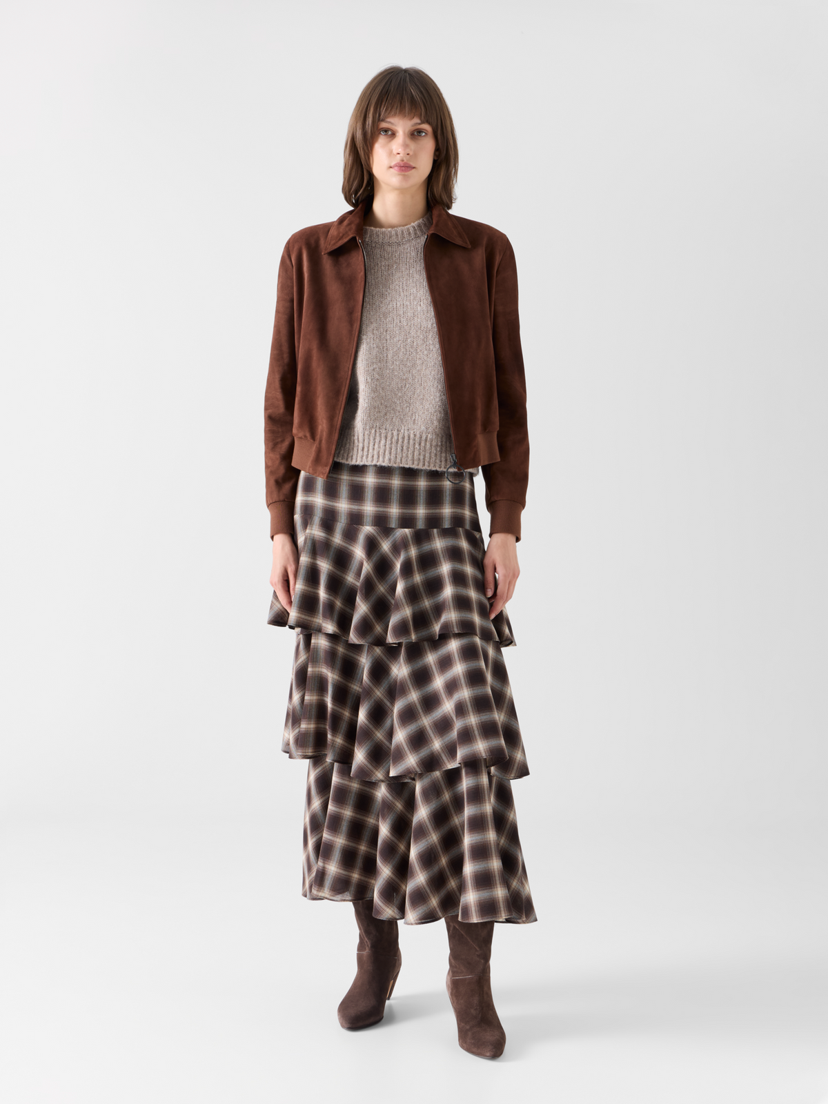 Designer Tiered Midi Skirt in Plaid Shelley - multicolor 