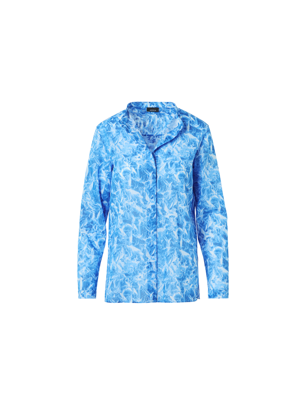 Designer Whitecaps Print Cotton Voile Tunic Blouse - blue