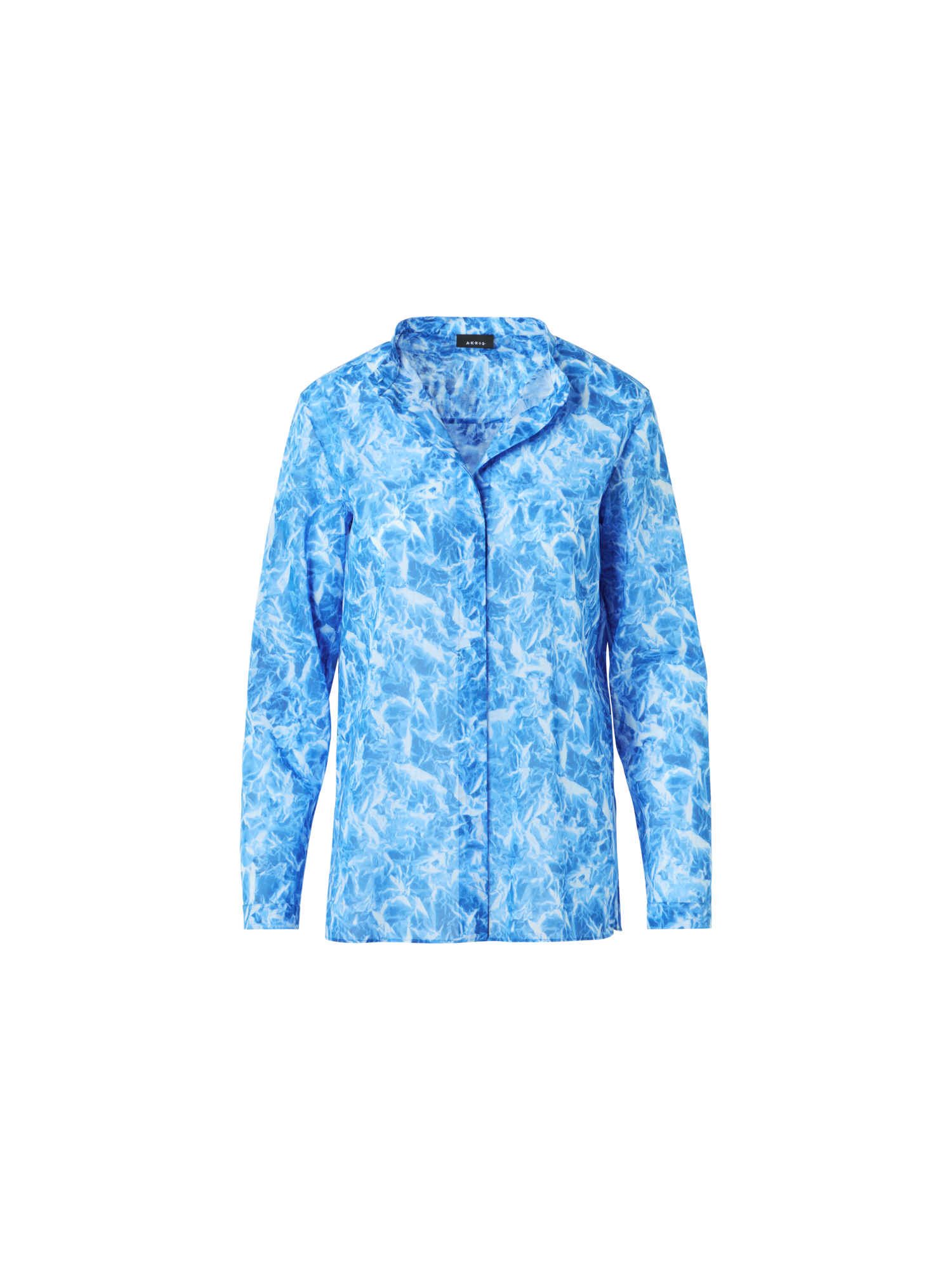 Designer Whitecaps Print Cotton Voile Tunic Blouse - blue