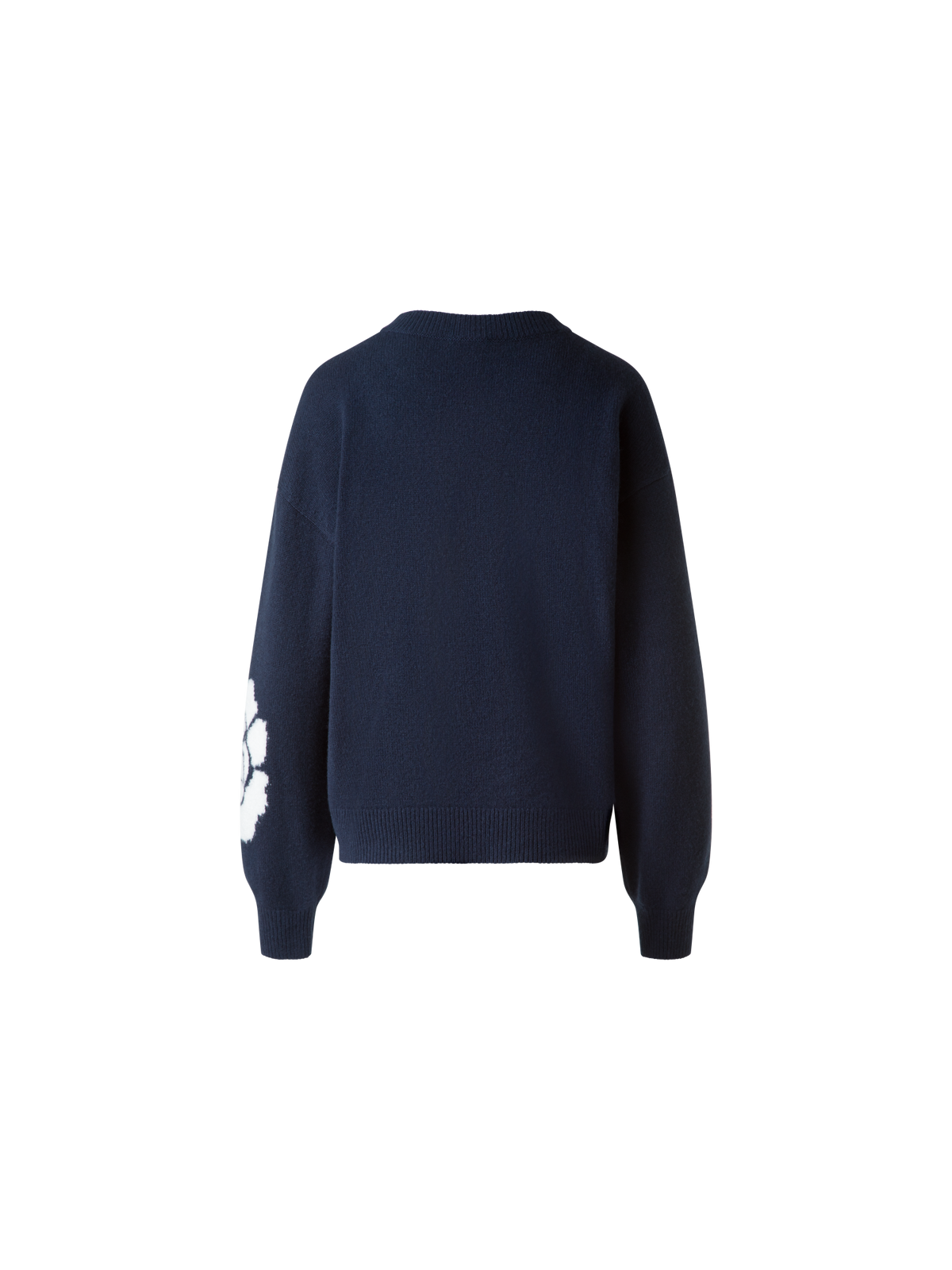 Designer Cashmere Silk Knit Sweater with Anemone Intarsia - neutral - navy - blue - multicolor