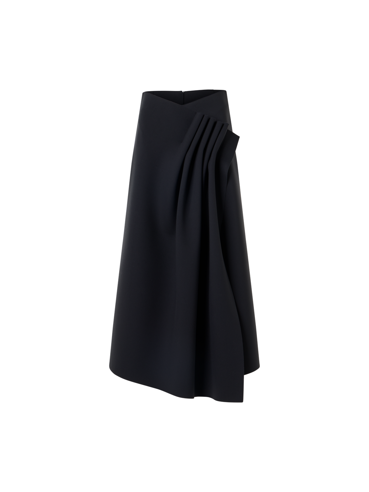 Designer Midi Skirt in Neoprene with Front Draping - black