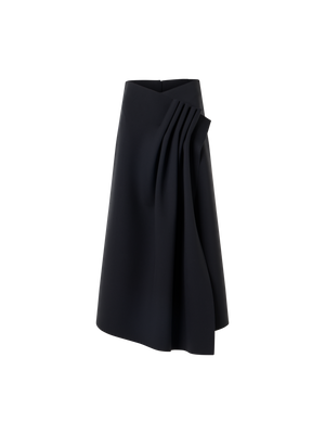 Designer Midi Skirt in Neoprene with Front Draping - black