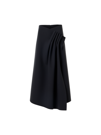 Designer Midi Skirt in Neoprene with Front Draping - black