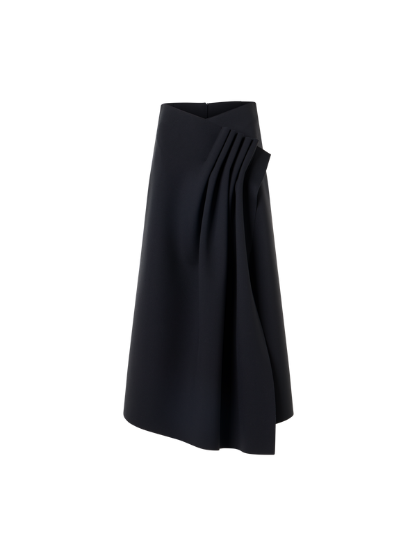 Designer Midi Skirt in Neoprene with Front Draping - black