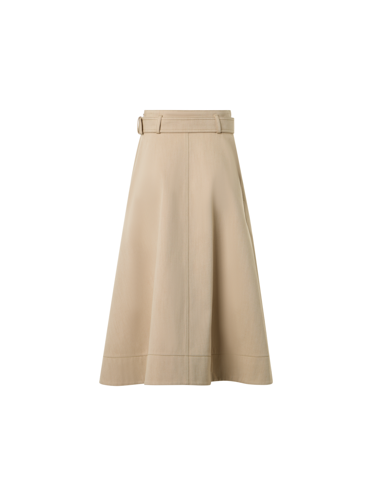 Designer Flared A-Line Midi Skirt in Cotton Denim - beige