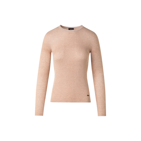 Seamless Rib Silk Cotton Knit Crew Neck Sweater