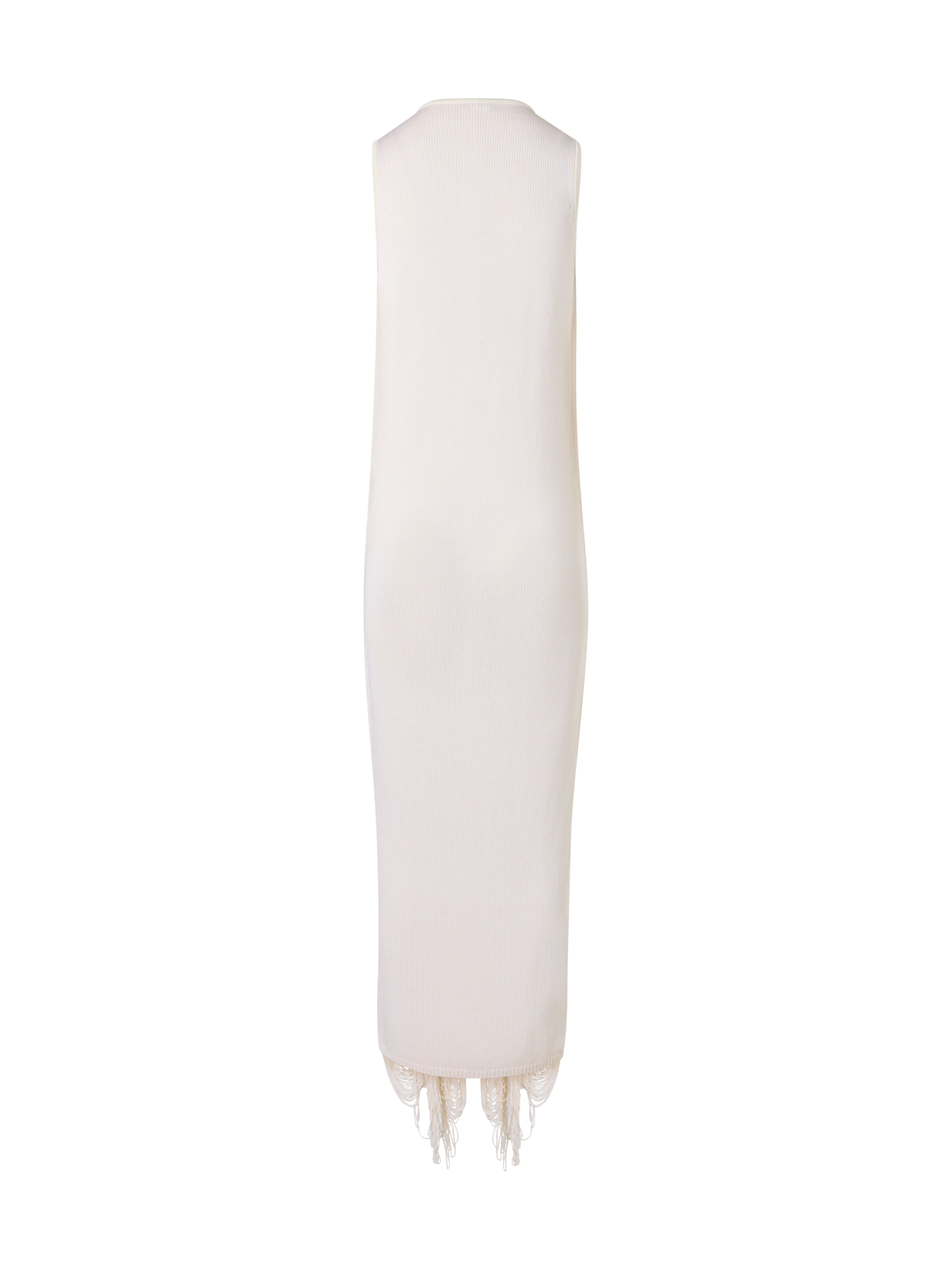 Designer Sleeveless Fringe Drape Maxi Knit Dress in Silk - ecru