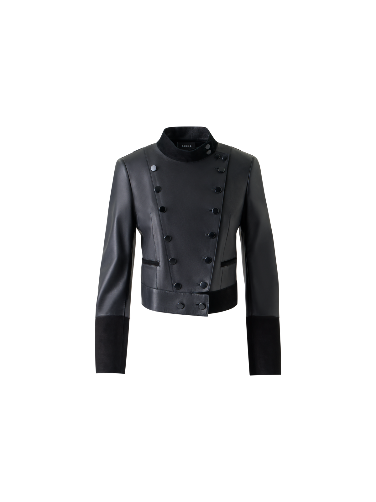 Designer Short Fitted Double-Breasted Leather Jacket - black - neutral