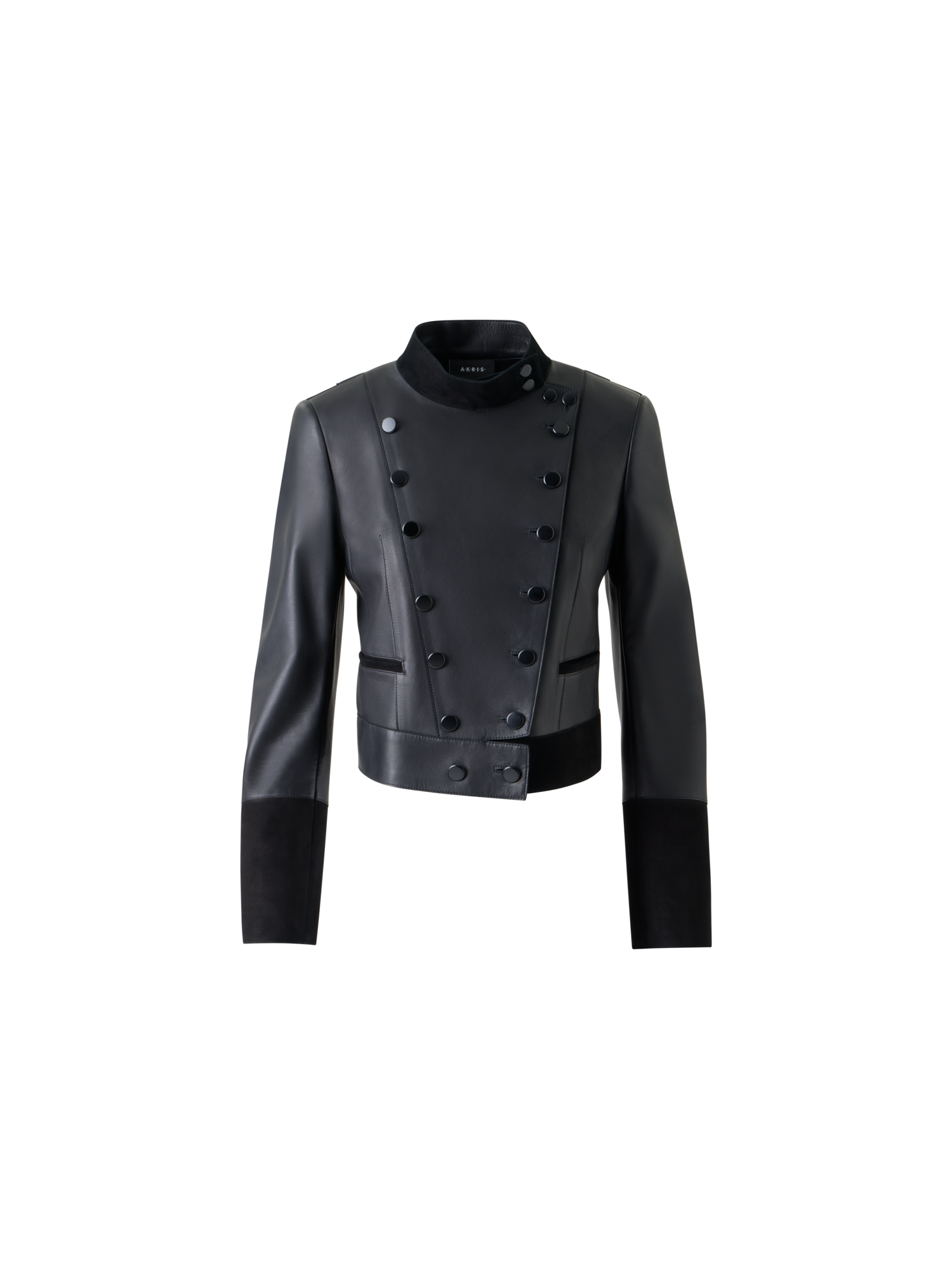 Designer Short Fitted Double-Breasted Leather Jacket - black - neutral