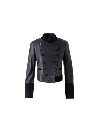 Designer Short Fitted Double-Breasted Leather Jacket - black - neutral