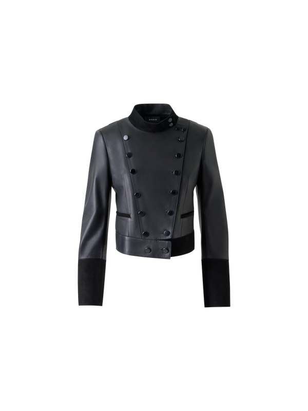 Designer Short Fitted Double-Breasted Leather Jacket - black - neutral