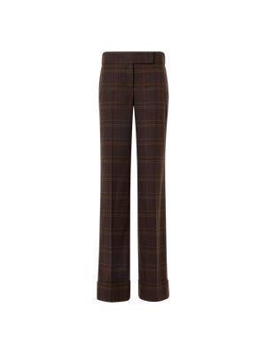 Designer Wide Leg Check Flannel Pants - brown