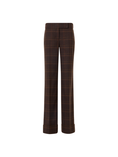 Designer Wide Leg Check Flannel Pants - brown