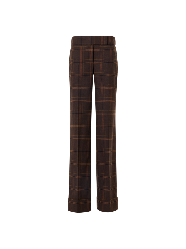 Designer Wide Leg Check Flannel Pants - brown