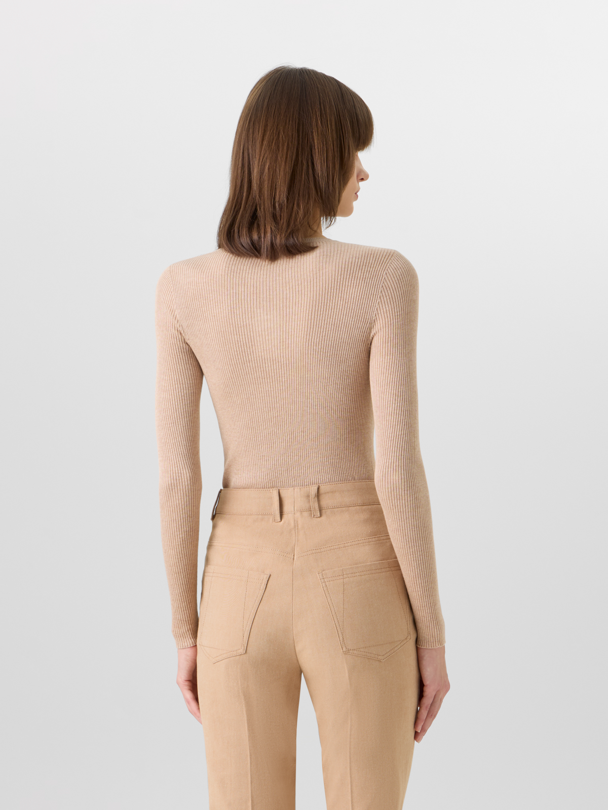 Designer Long-Sleeve Silk-Cotton Knit Sweater - beige #editorial