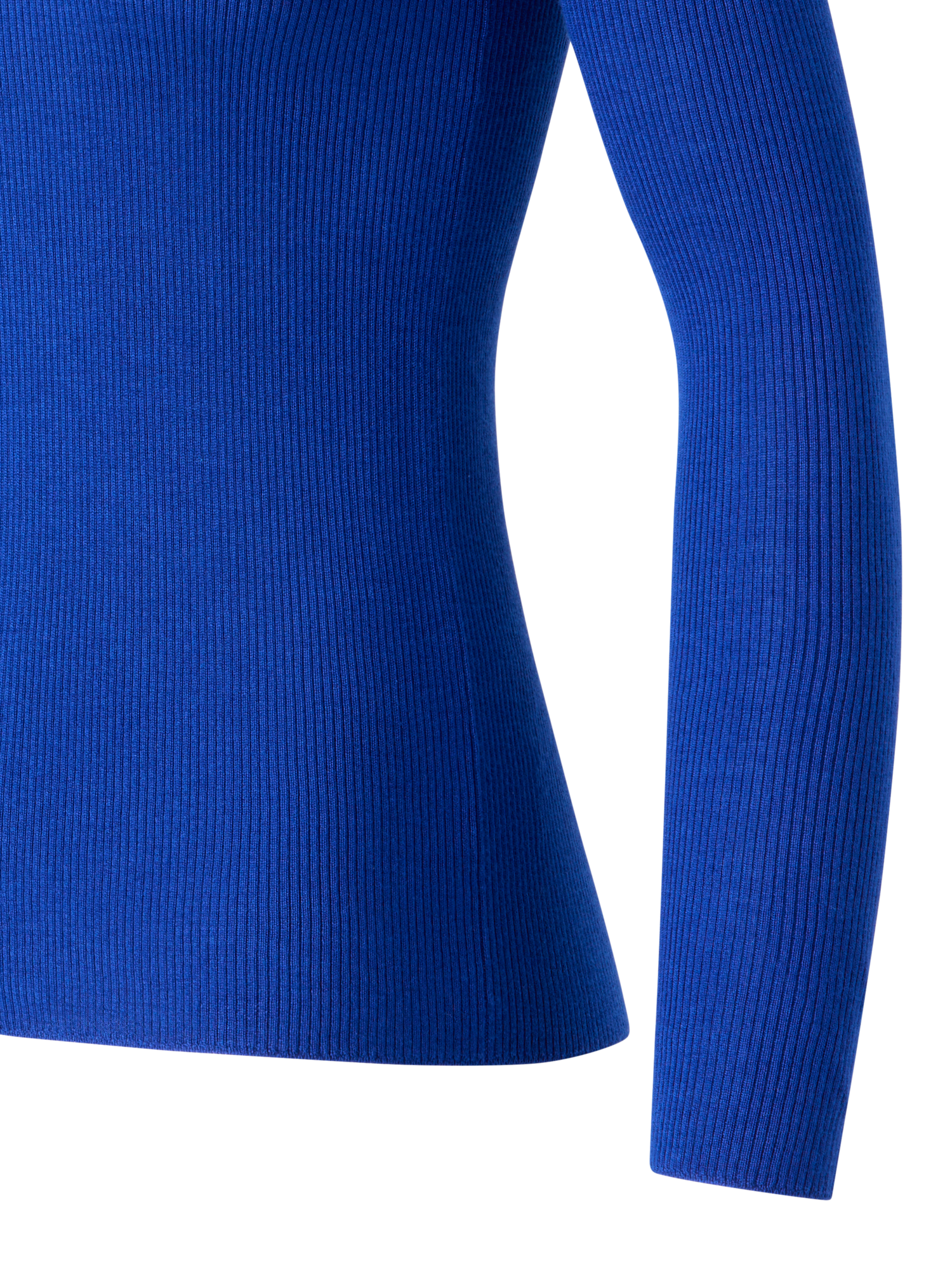 Designer Fine Rib Cashmere Silk Mock Neck Pullover - blue