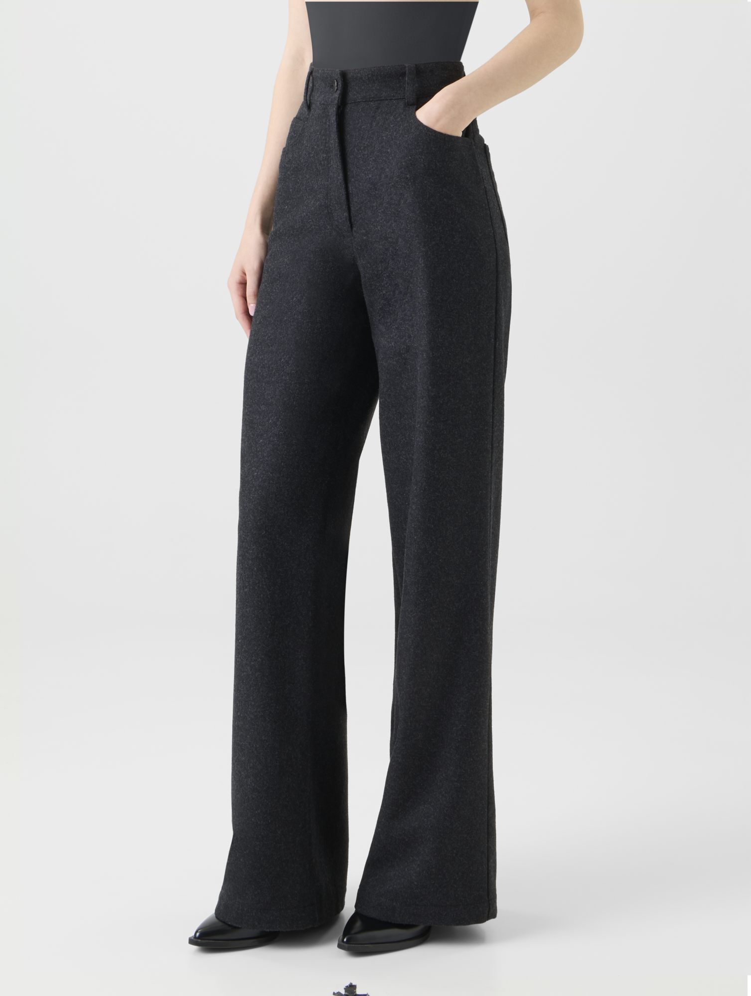 Designer Wide Heavy Wool Flannel Pants - neutral - grey 